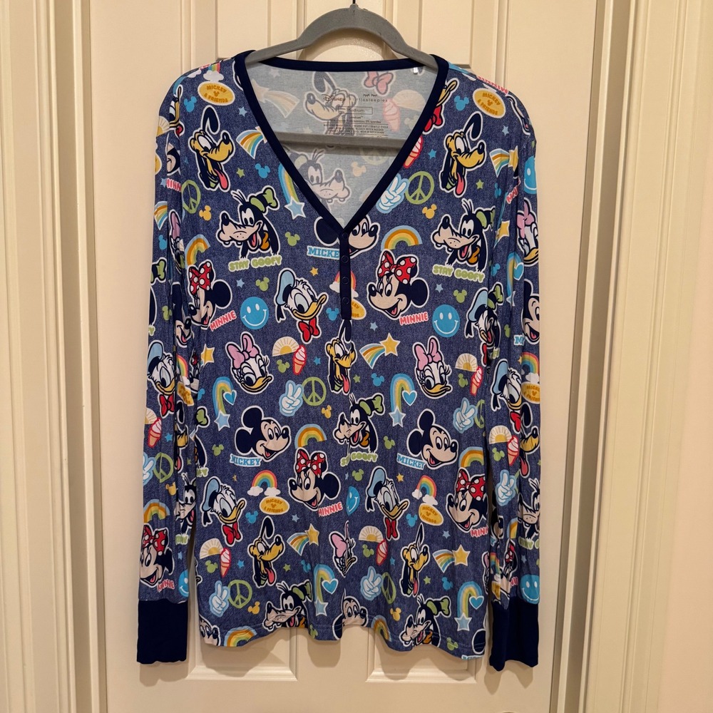 Little Sleepies Disney Mickey & Friends Pajama Top Women Medium Blue Lunaluxe